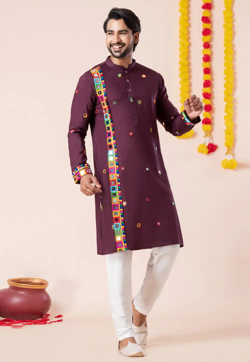 Wine Rayon Navratri Kurta Pajama 315934
