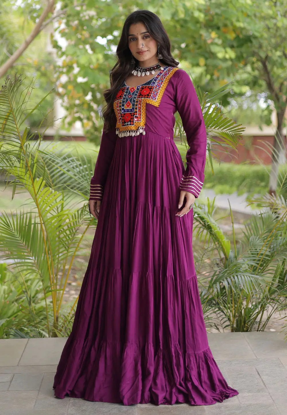 Wine Rayon Navratri Wear Gown 334898