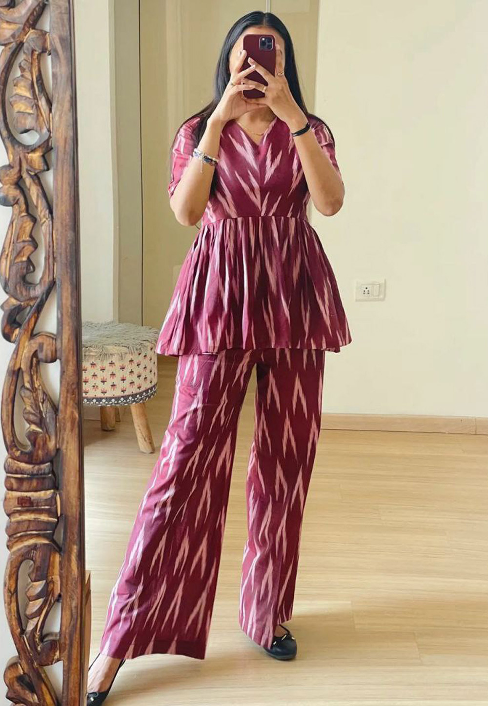 Wine Rayon Printed Co-Ords Set 321942