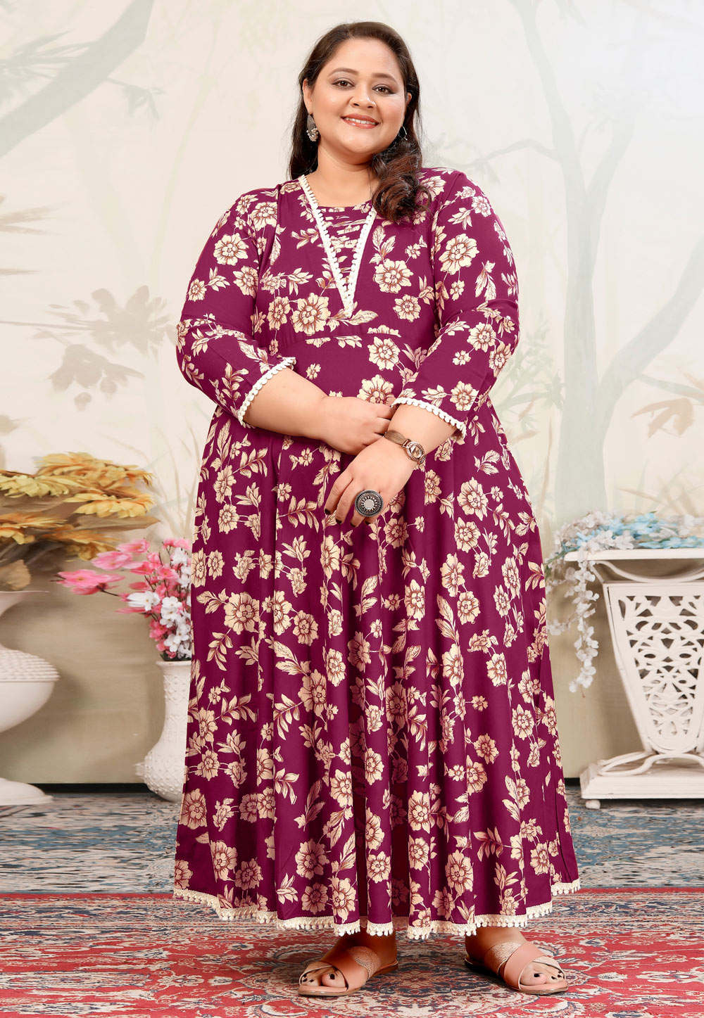 Wine Rayon Printed Long Kurti 309068