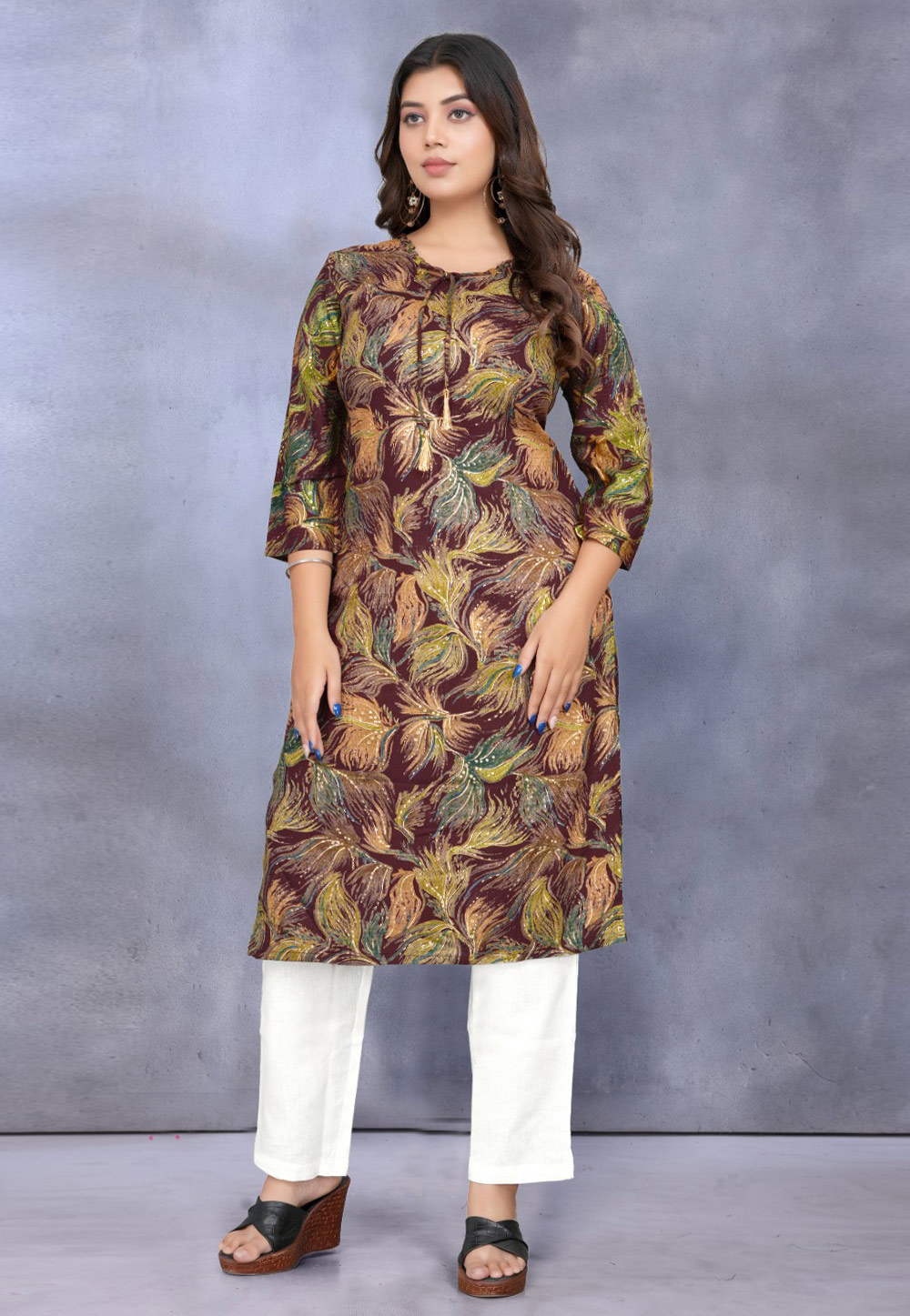 Wine Rayon Printed Long Tunic 312620