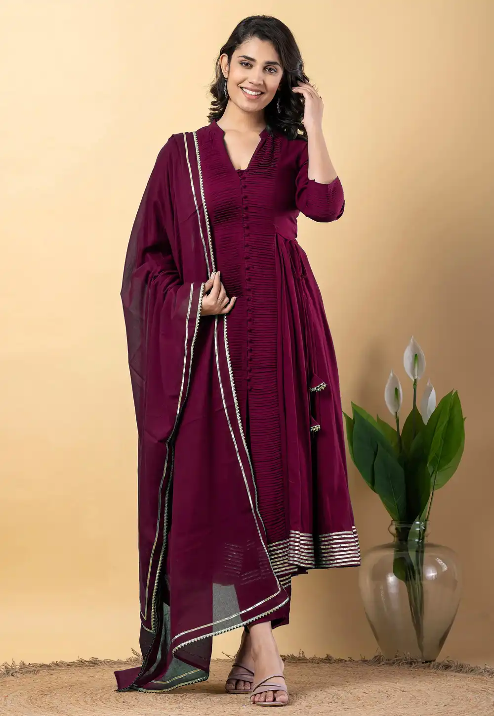 Wine Rayon Readymade Anarkali Suit 317104