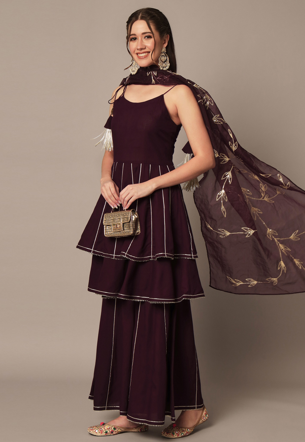 Wine Rayon Readymade Gharara Suit 308664