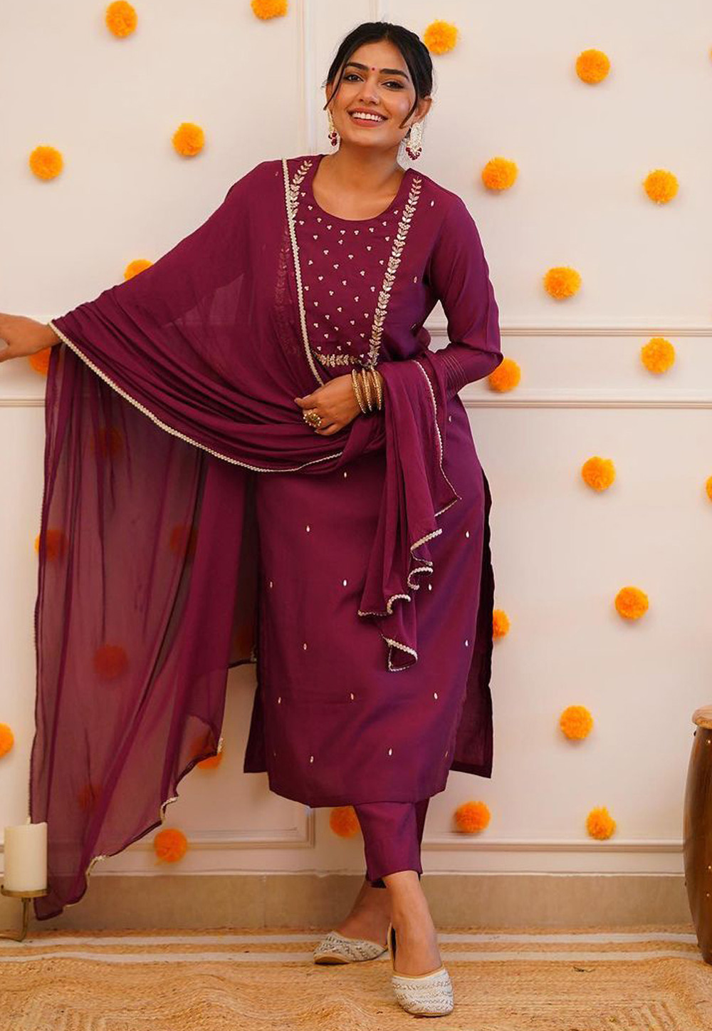 Wine Rayon Readymade Pant Style Suit 279226