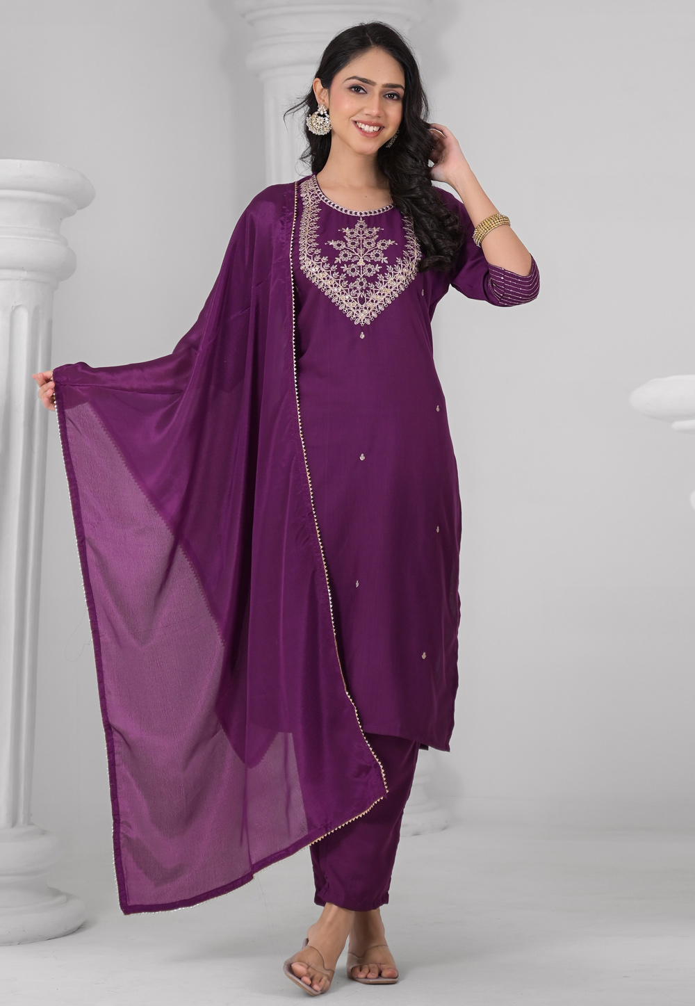 Wine Rayon Readymade Pant Style Suit 312126
