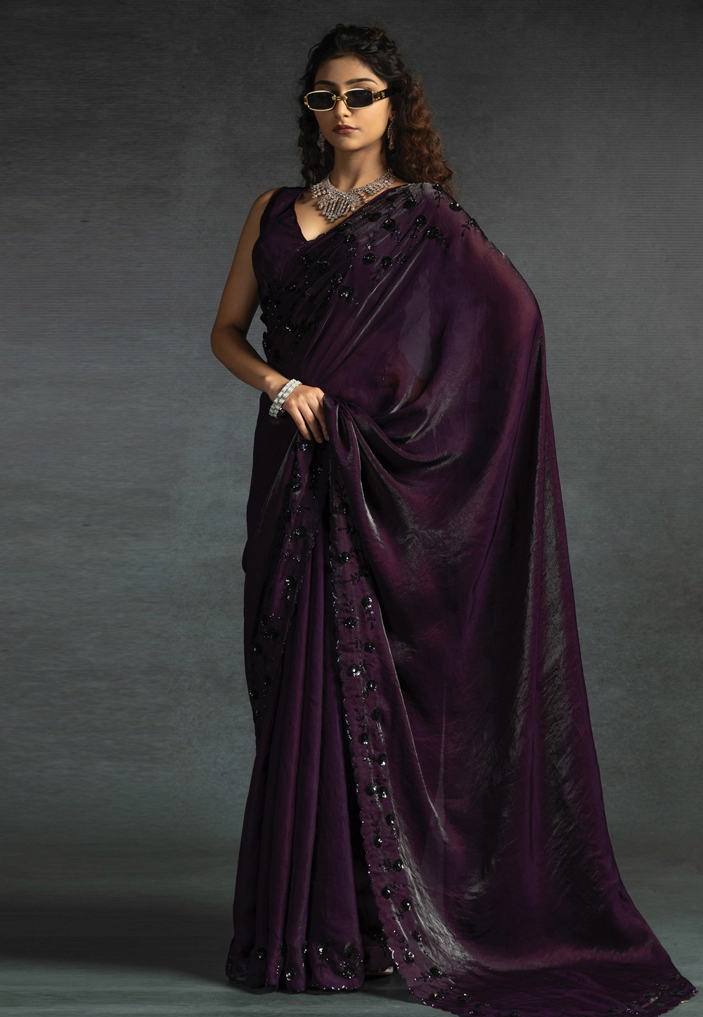 Wine Satin Silk Saree With Blouse 307690