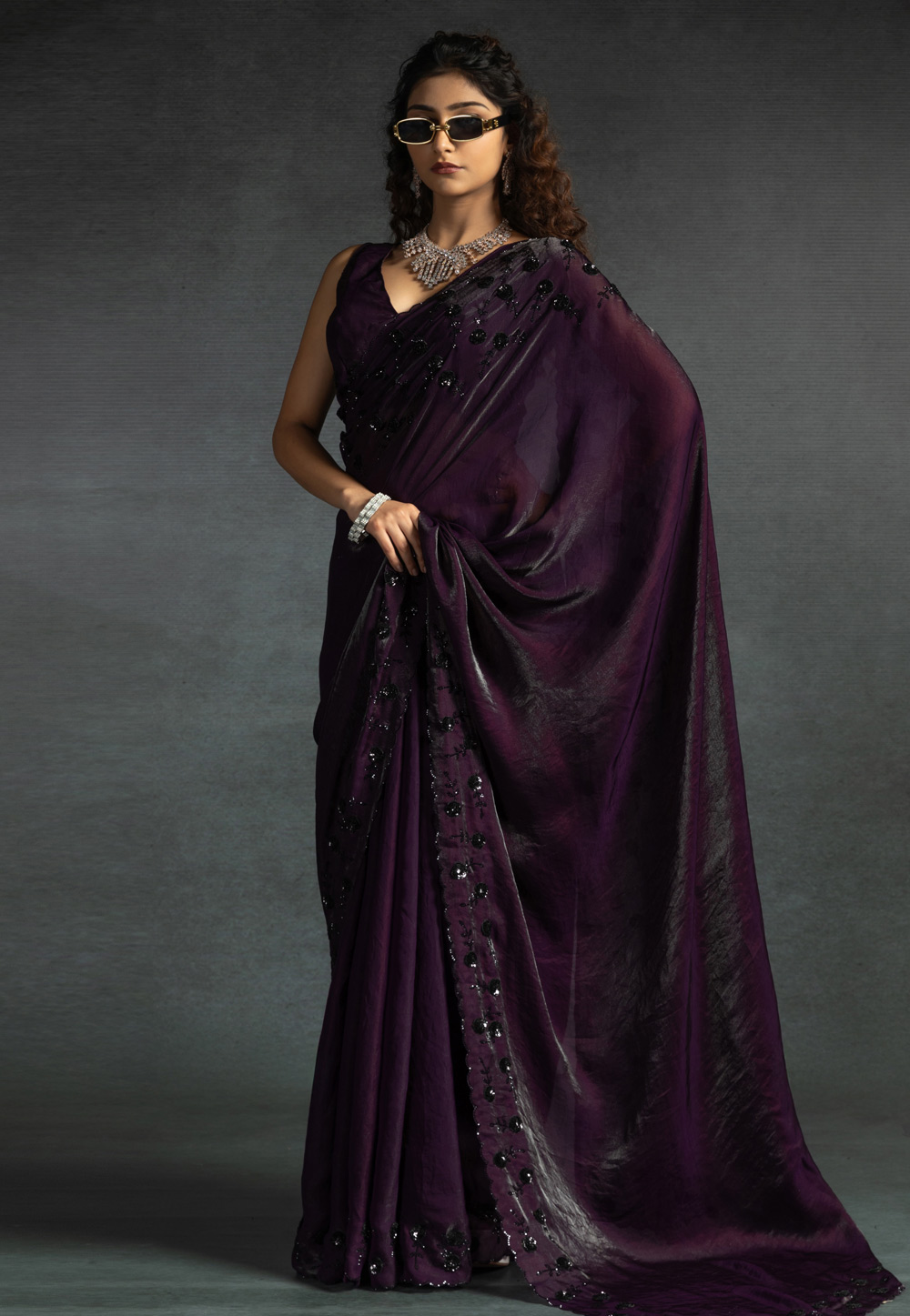 Wine Satin Silk Saree With Blouse 307992