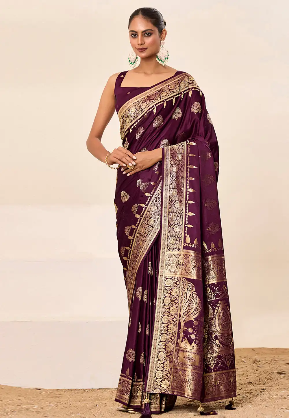 Wine Satin Silk Saree With Blouse 311282