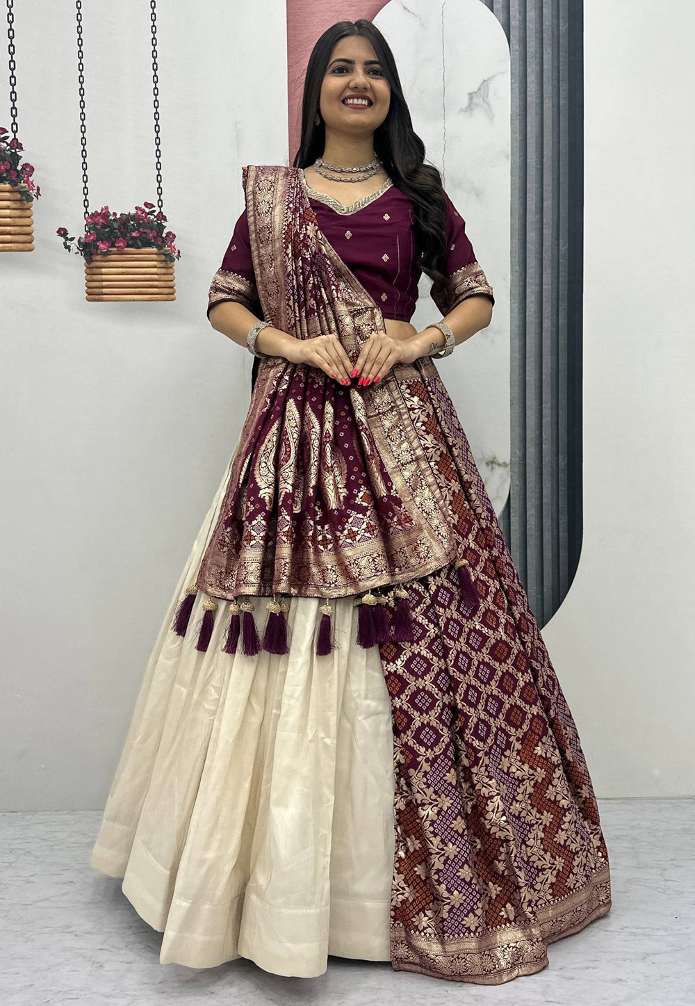 Wine Shimmer Lehenga Choli 325984
