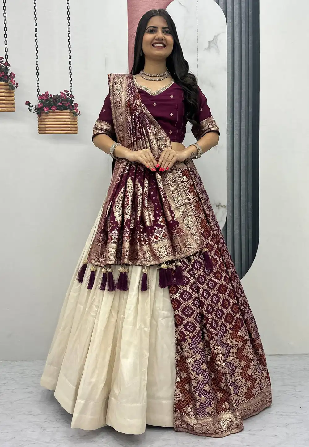 Wine Shimmer Lehenga Choli 325984