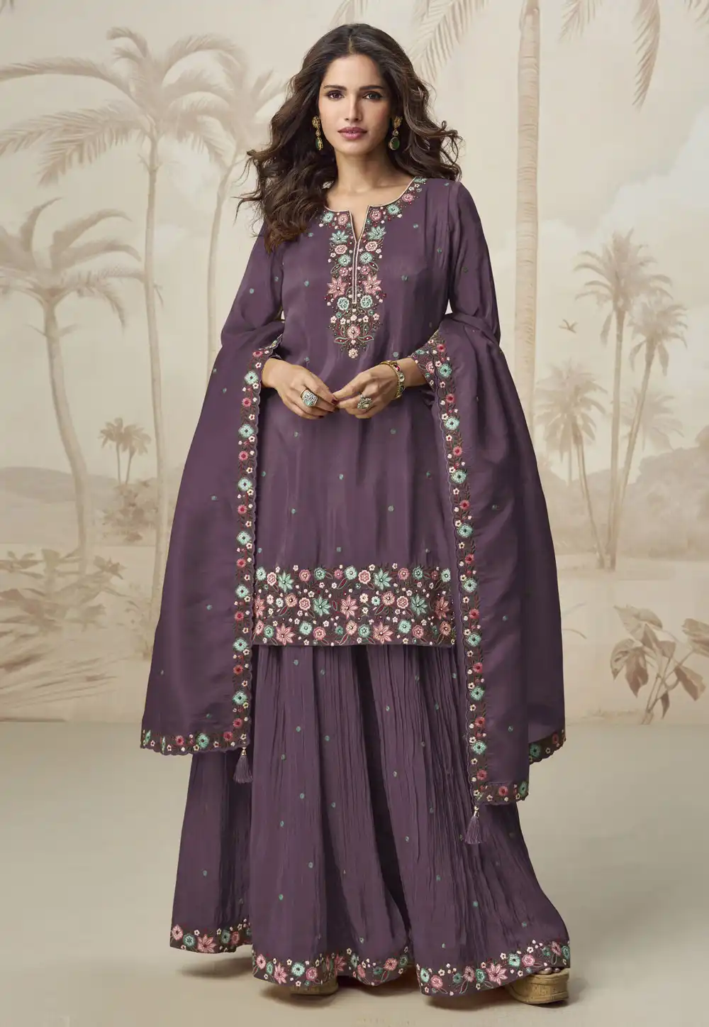 Wine Shimmer Palazzo Suit 312070