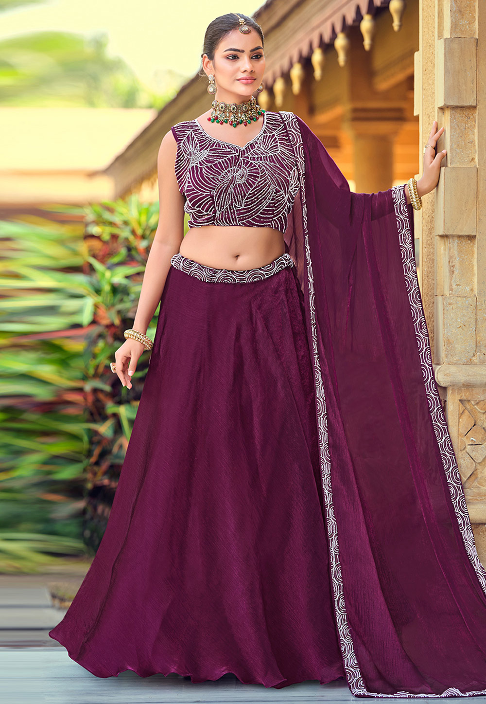 Wine Silk A Line Lehenga Choli 318842