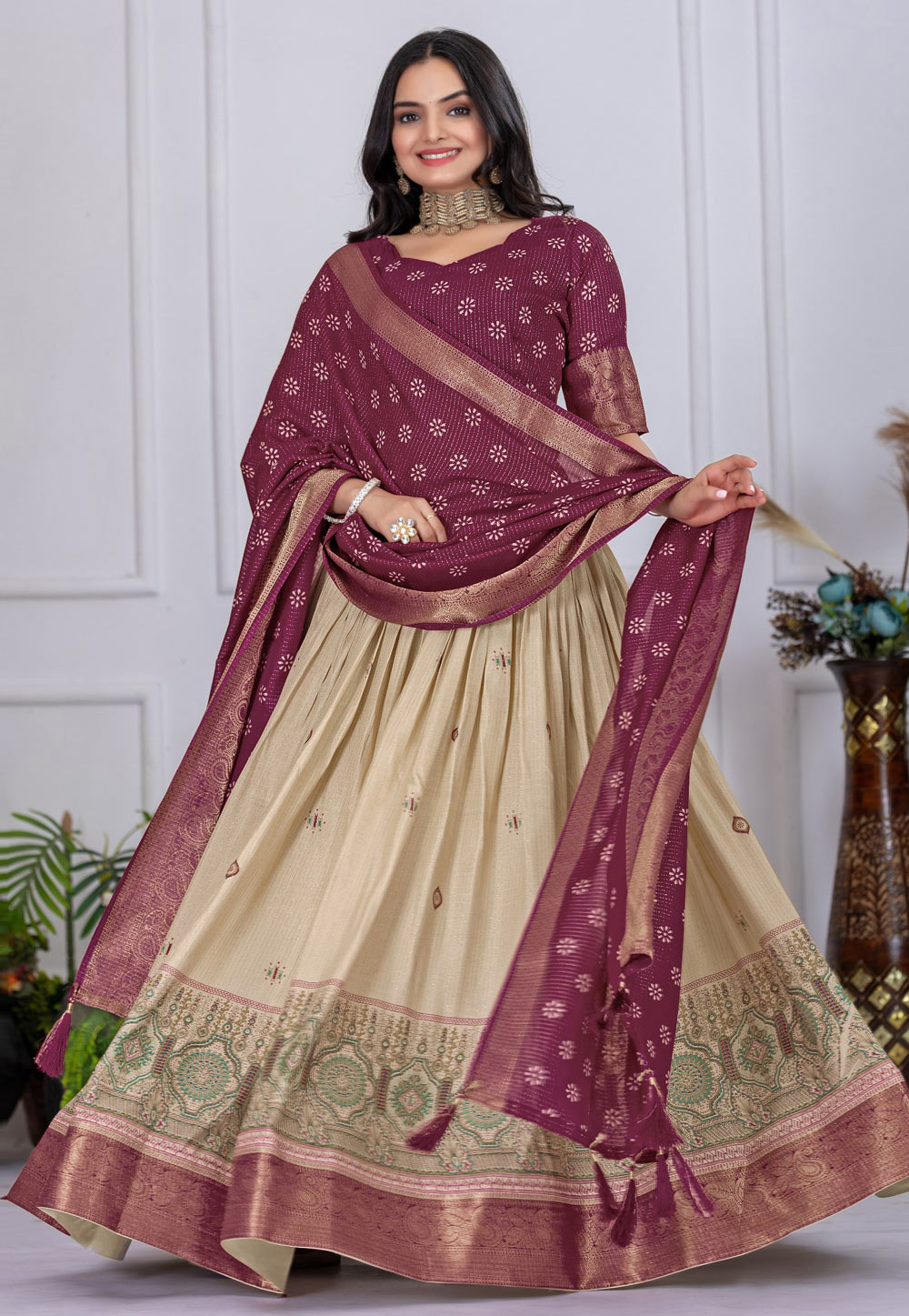 Wine Silk Circular Lehenga Choli 311409