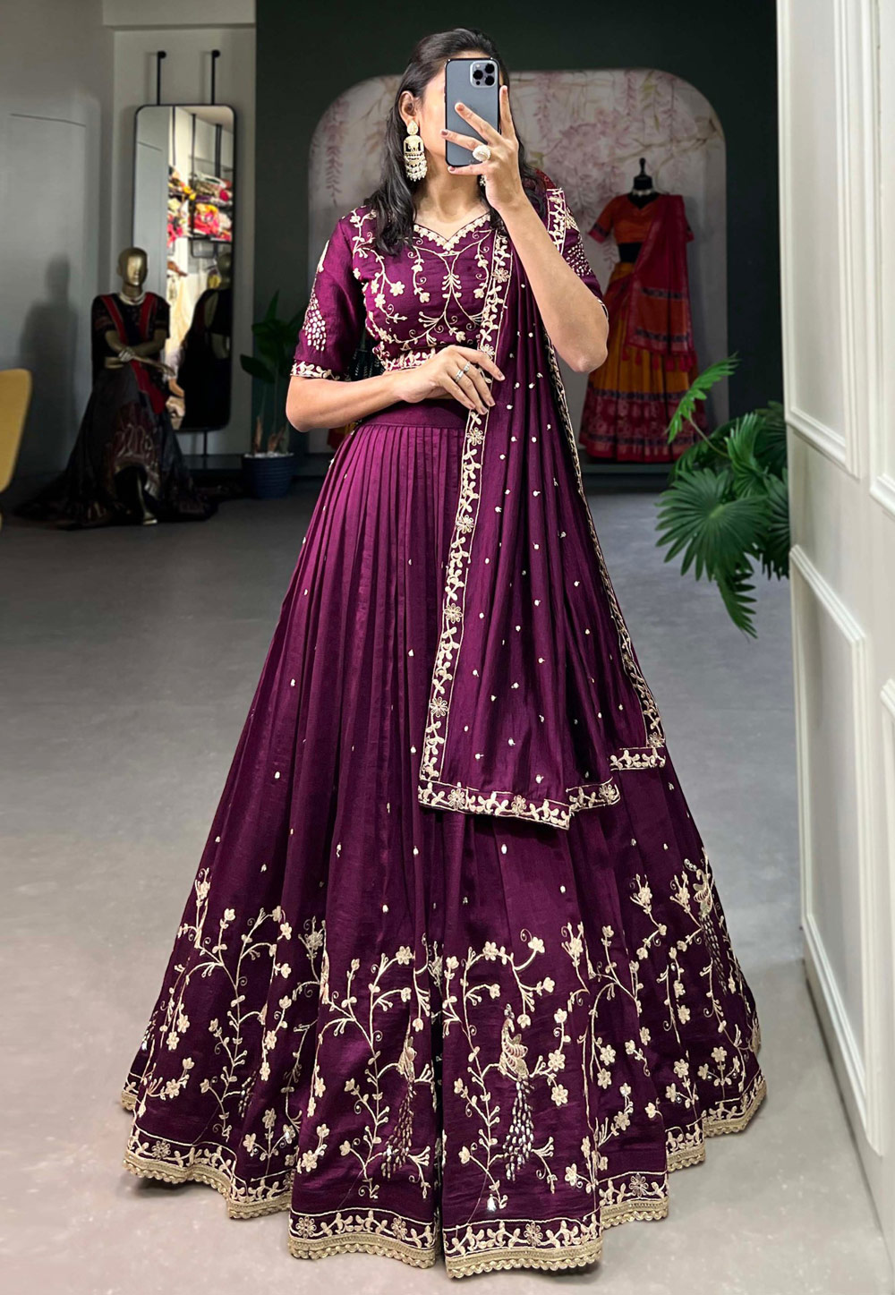 Wine Silk Circular Lehenga Choli 308458