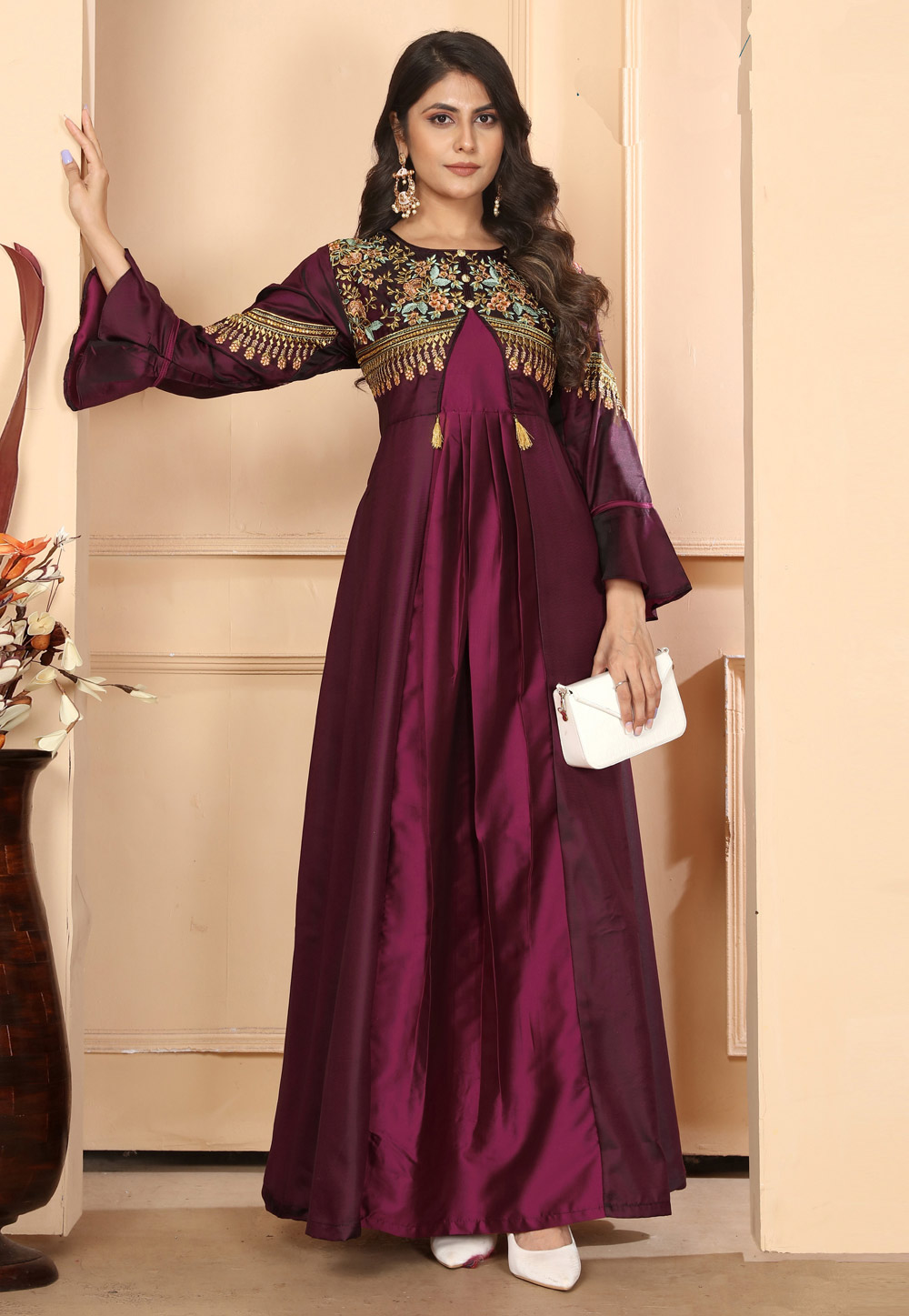 Wine Silk Designer Gown 320352