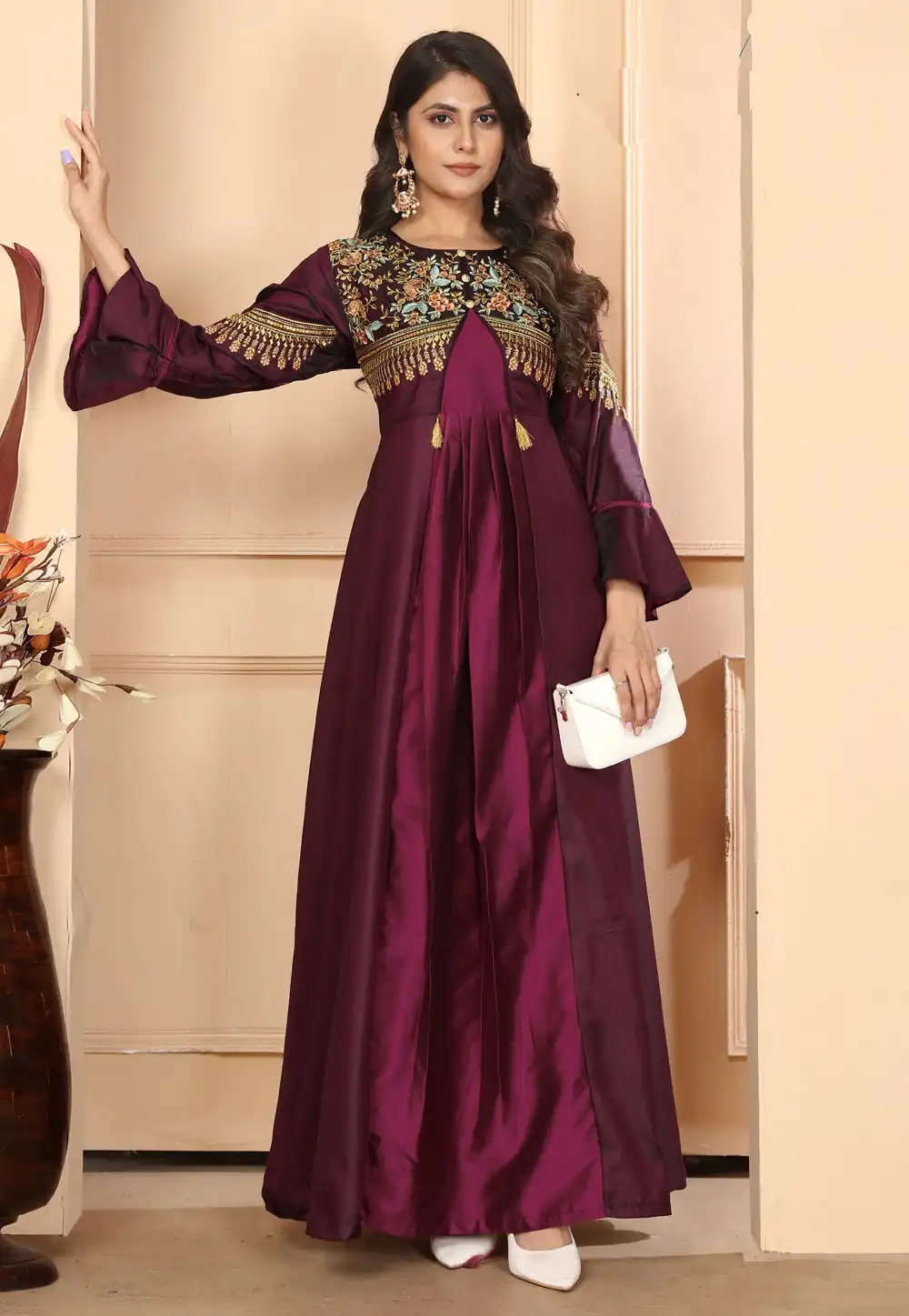 Wine Silk Designer Gown 320352