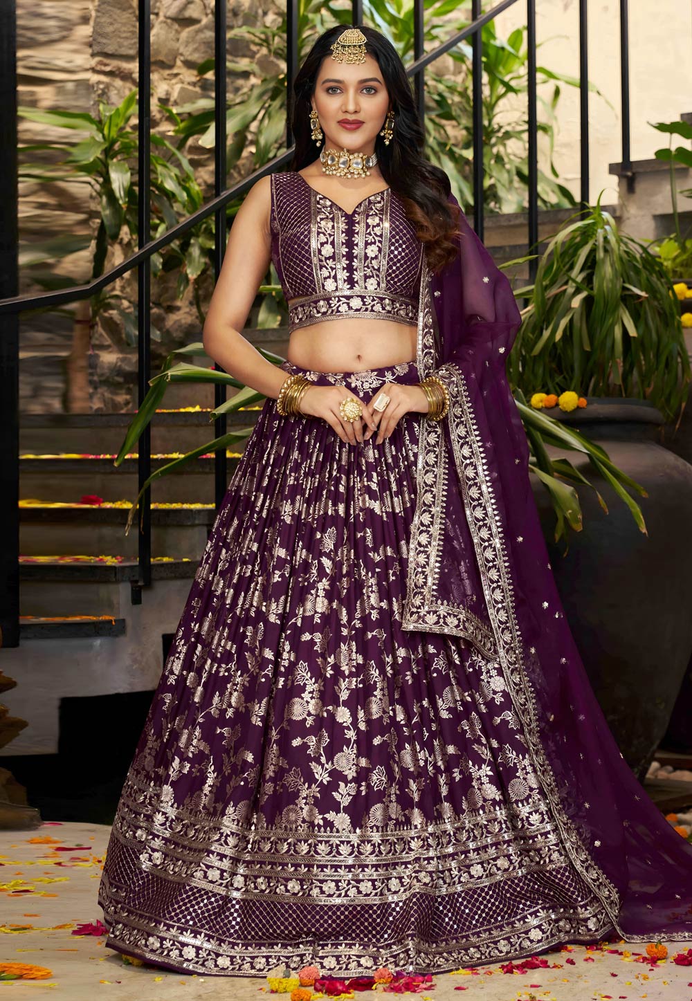 Wine Silk Jacquard Circular Lehenga Choli 312568
