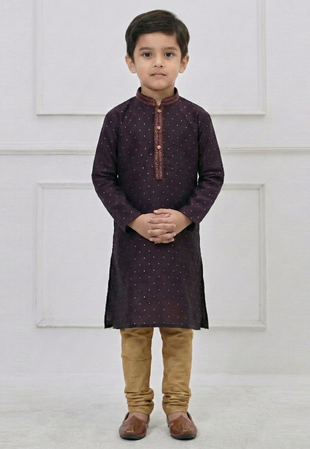 Wine Silk Kids Kurta Pajama 325147