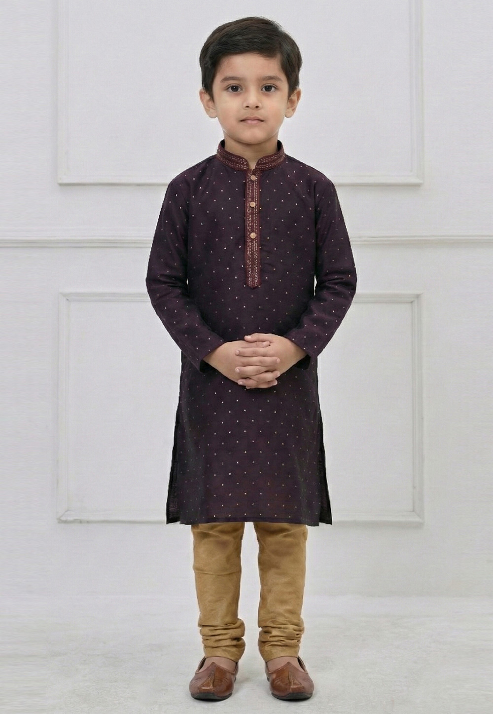 Wine Silk Kids Kurta Pajama 323126