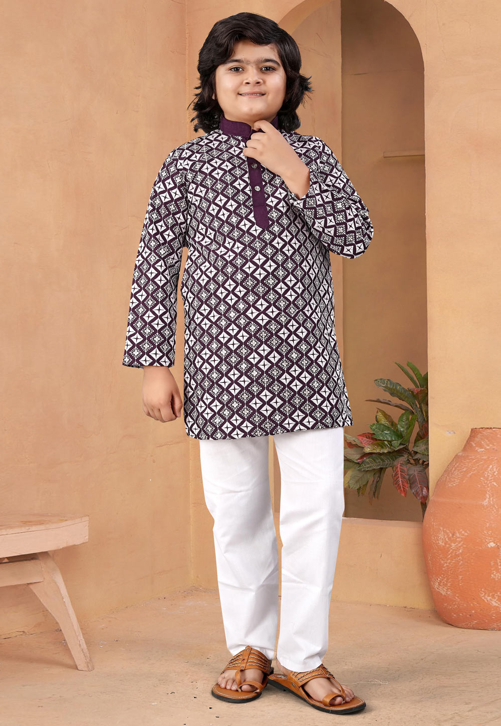 Wine Silk Kids Kurta Pajama 315713