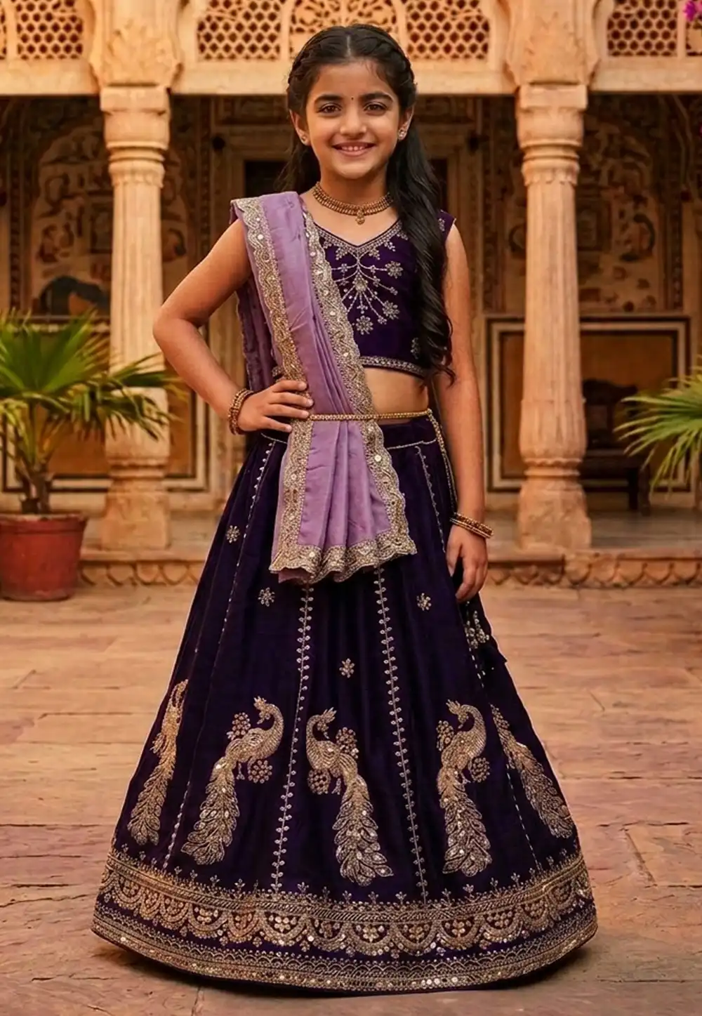 Wine Silk Kids Lehenga Choli 328274