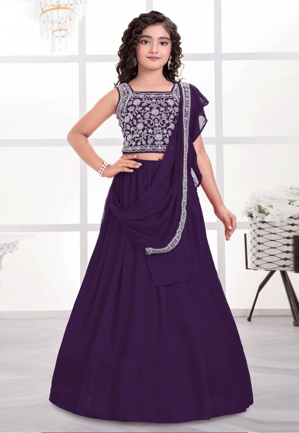 Wine Silk Kids Lehenga Choli 325192