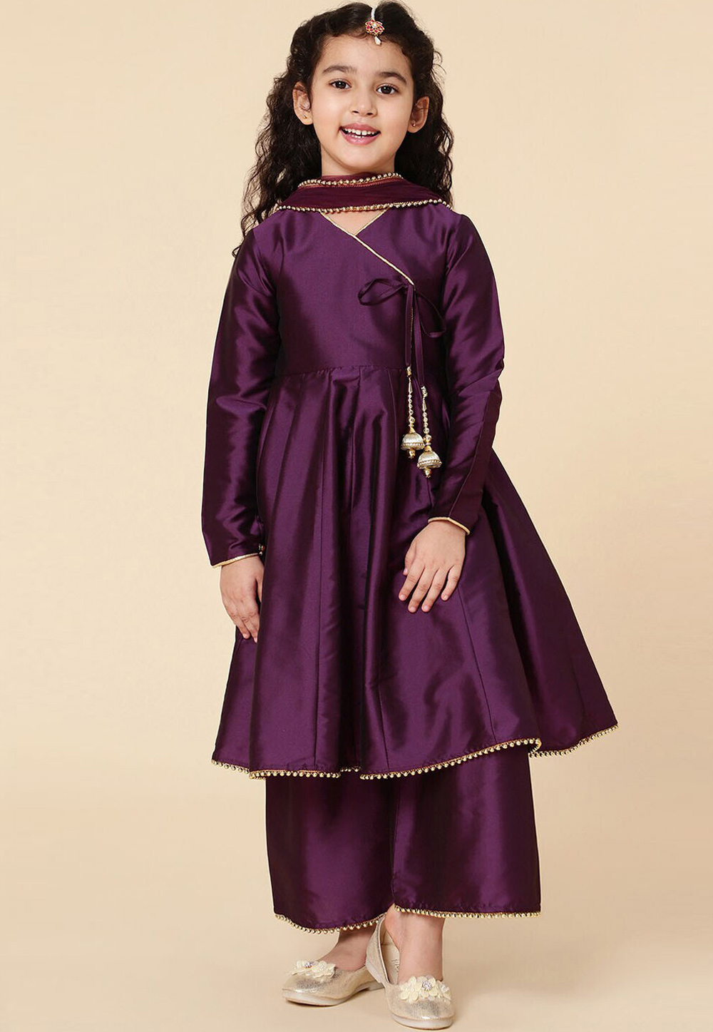 Wine Silk Kids Palazzo Suit 323616