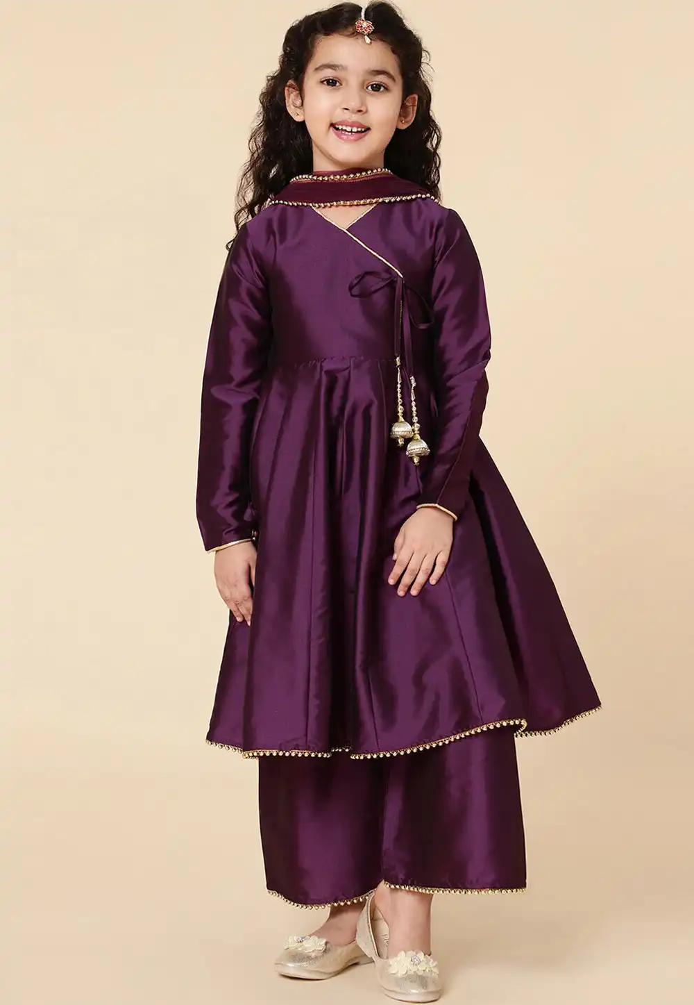 Wine Silk Kids Palazzo Suit 323616