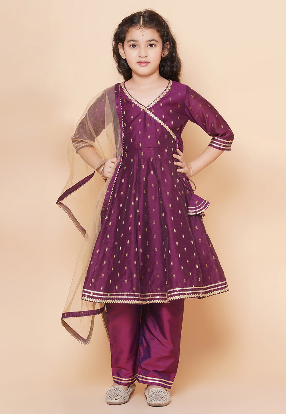 Wine Silk Kids Palazzo Suit 282641