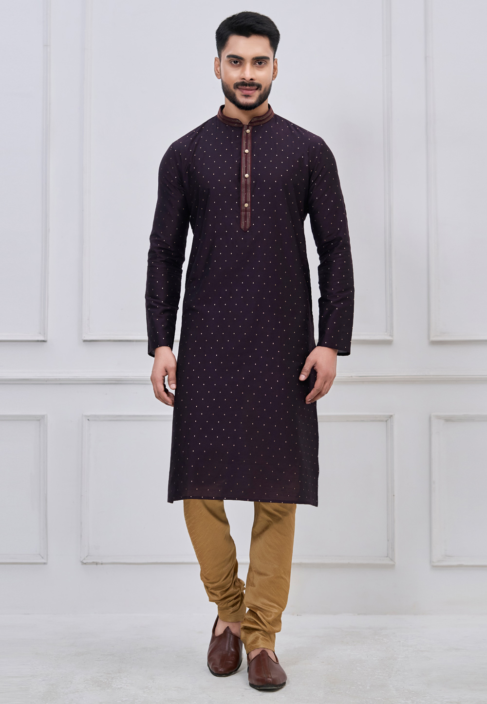 Wine Silk Kurta Pajama 325173