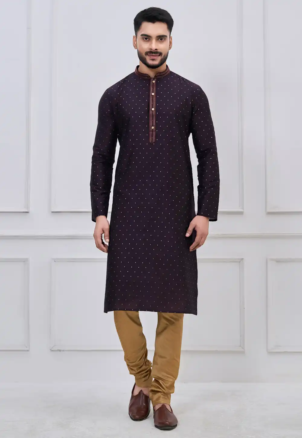Wine Silk Kurta Pajama 325173