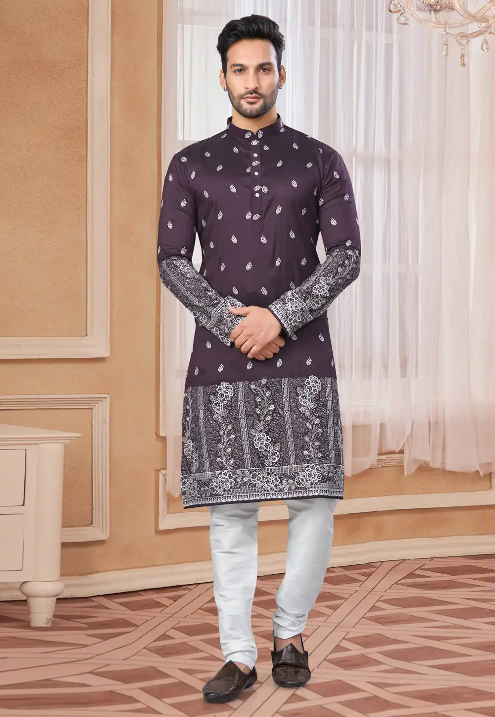 Wine Silk Kurta Pajama 307646