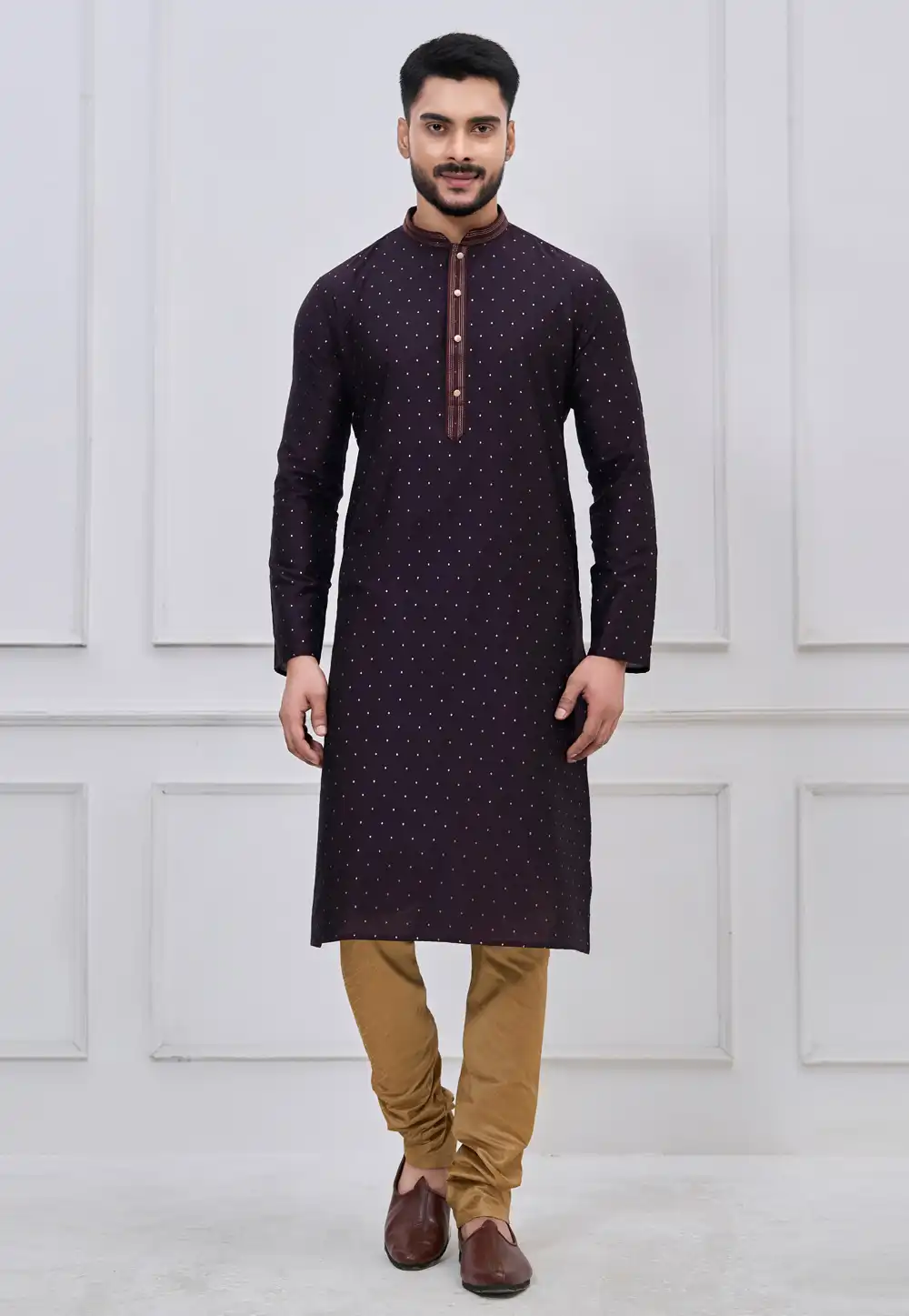Wine Silk Kurta Pajama 323175