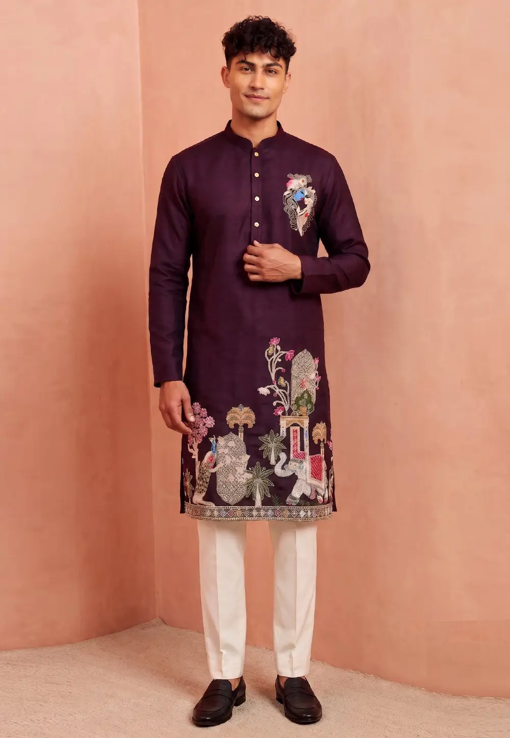 Wine Silk Kurta Pajama 333855
