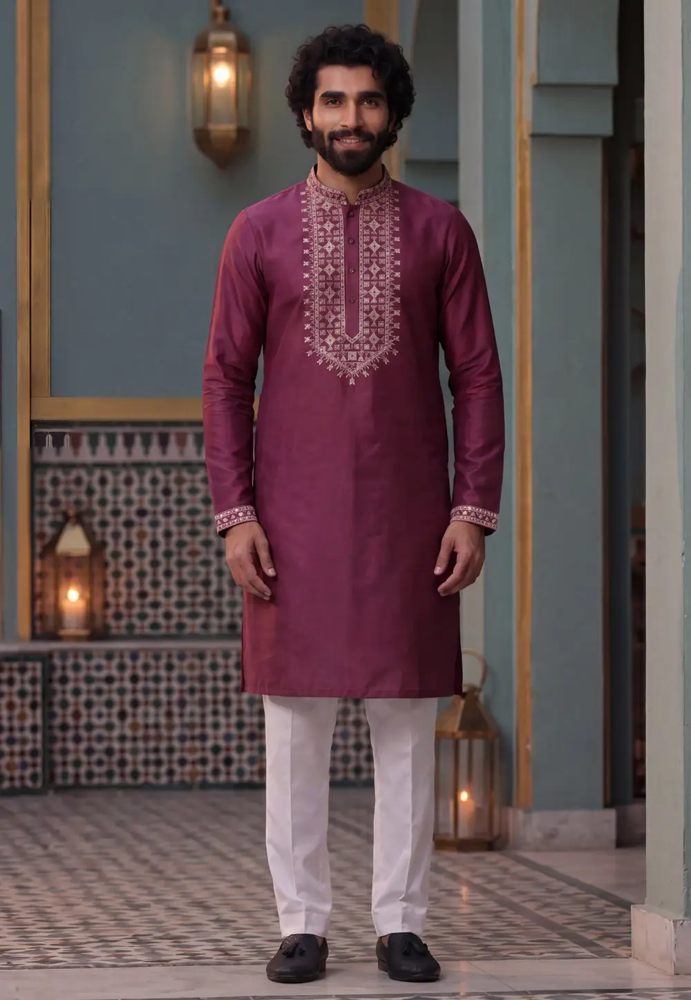 Wine Silk Kurta Pajama 332844
