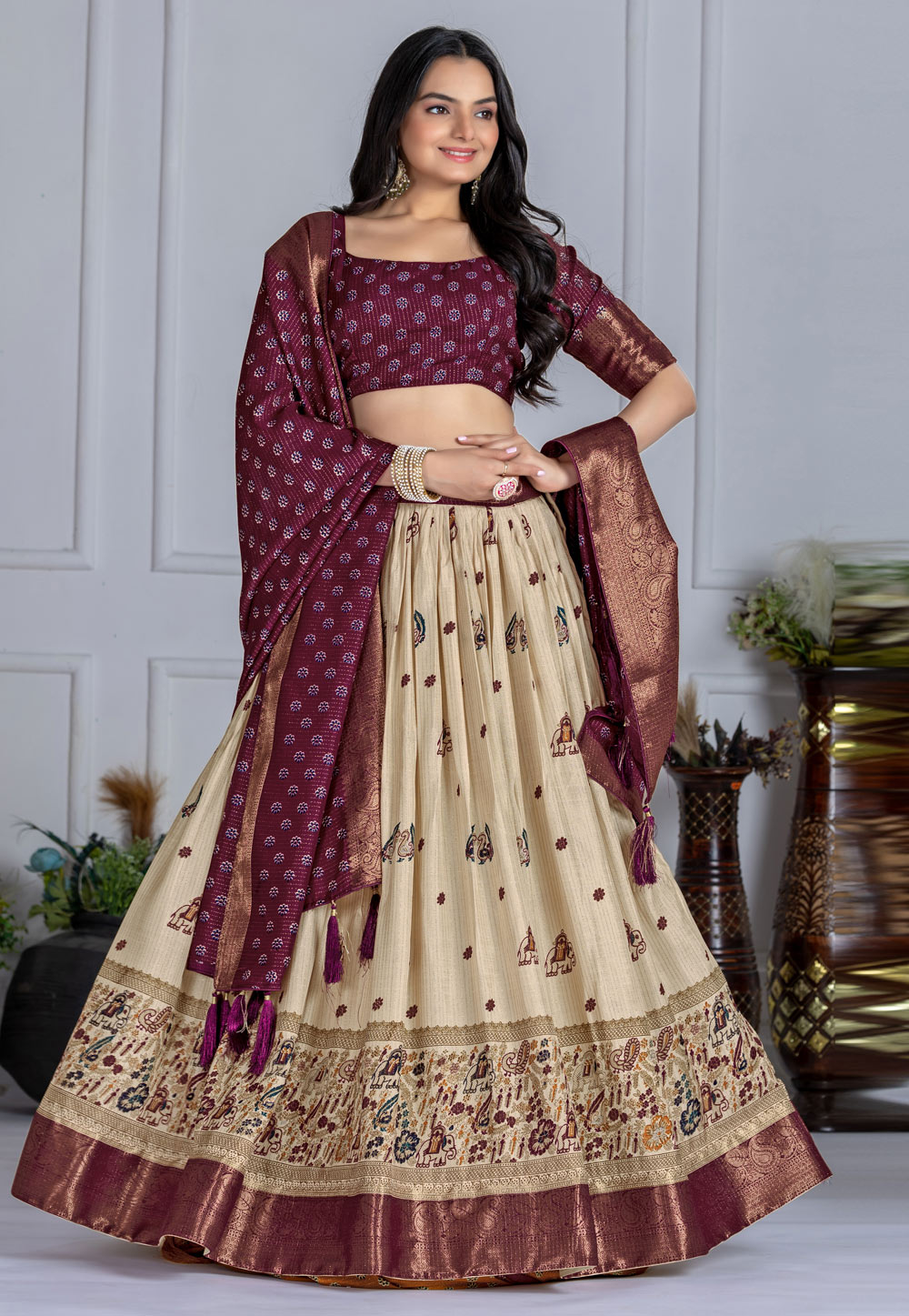 Wine Silk Lehenga Choli 322612