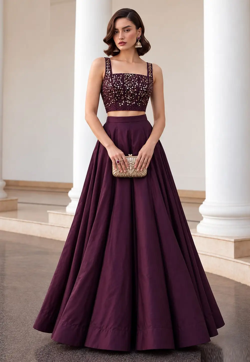 Wine Silk Lehenga Choli 336457