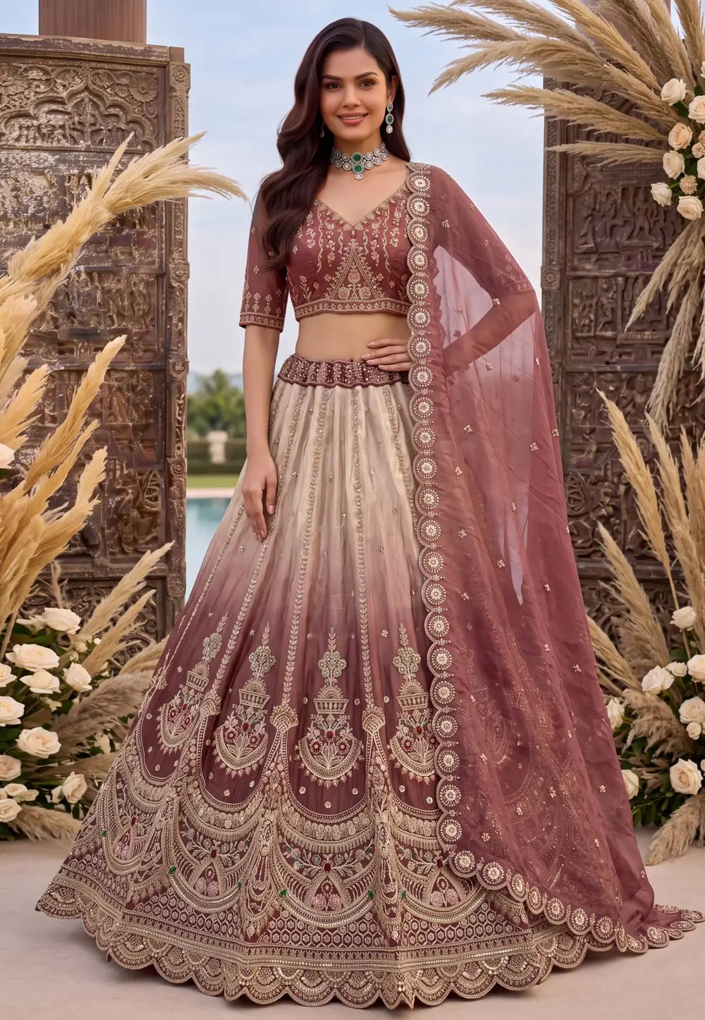 Wine Silk Lehenga Choli For Wedding 336115