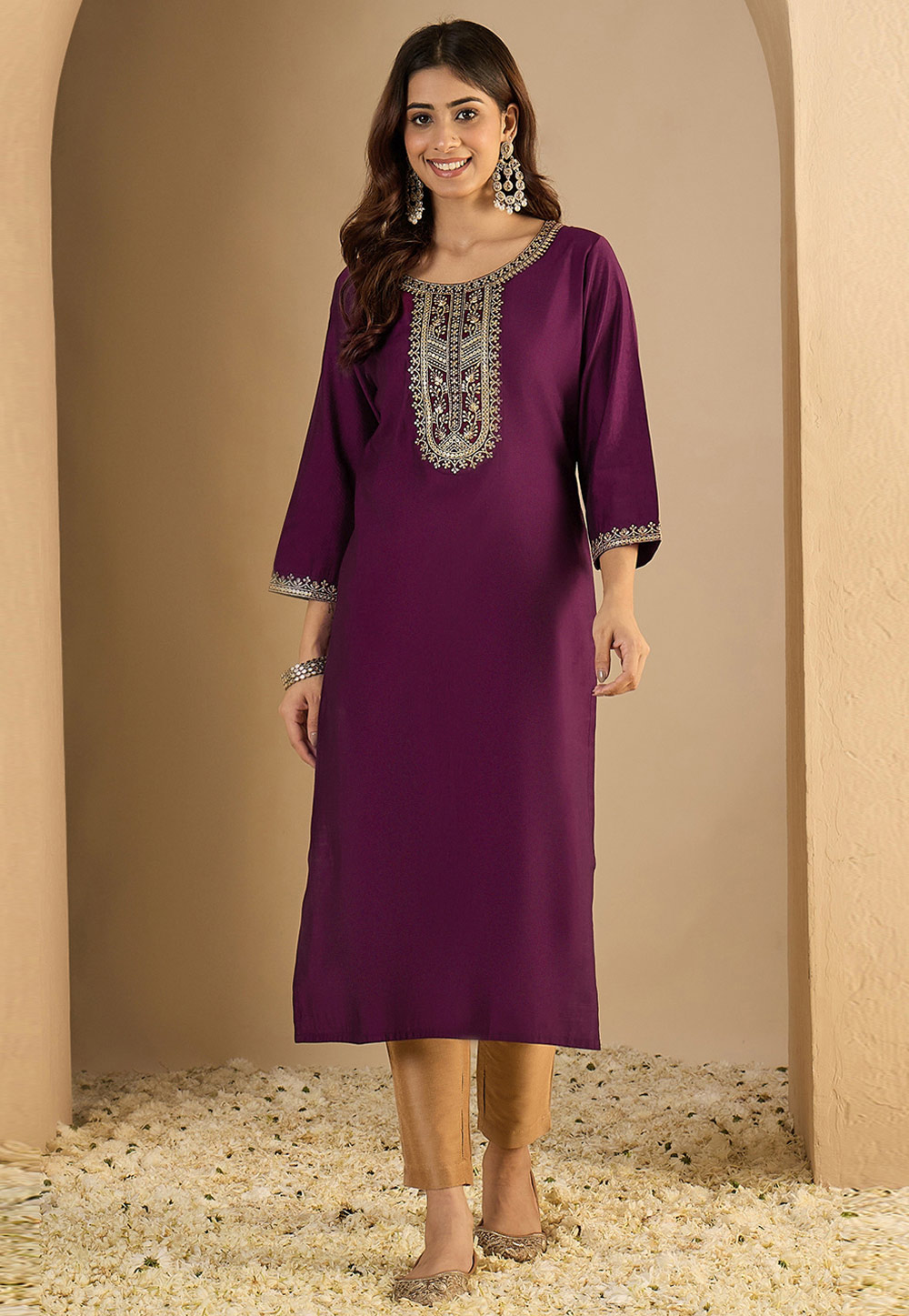 Wine Silk Long Kurti 325215