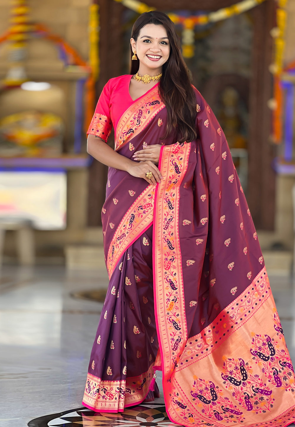 Wine Silk Paithani Saree 323602