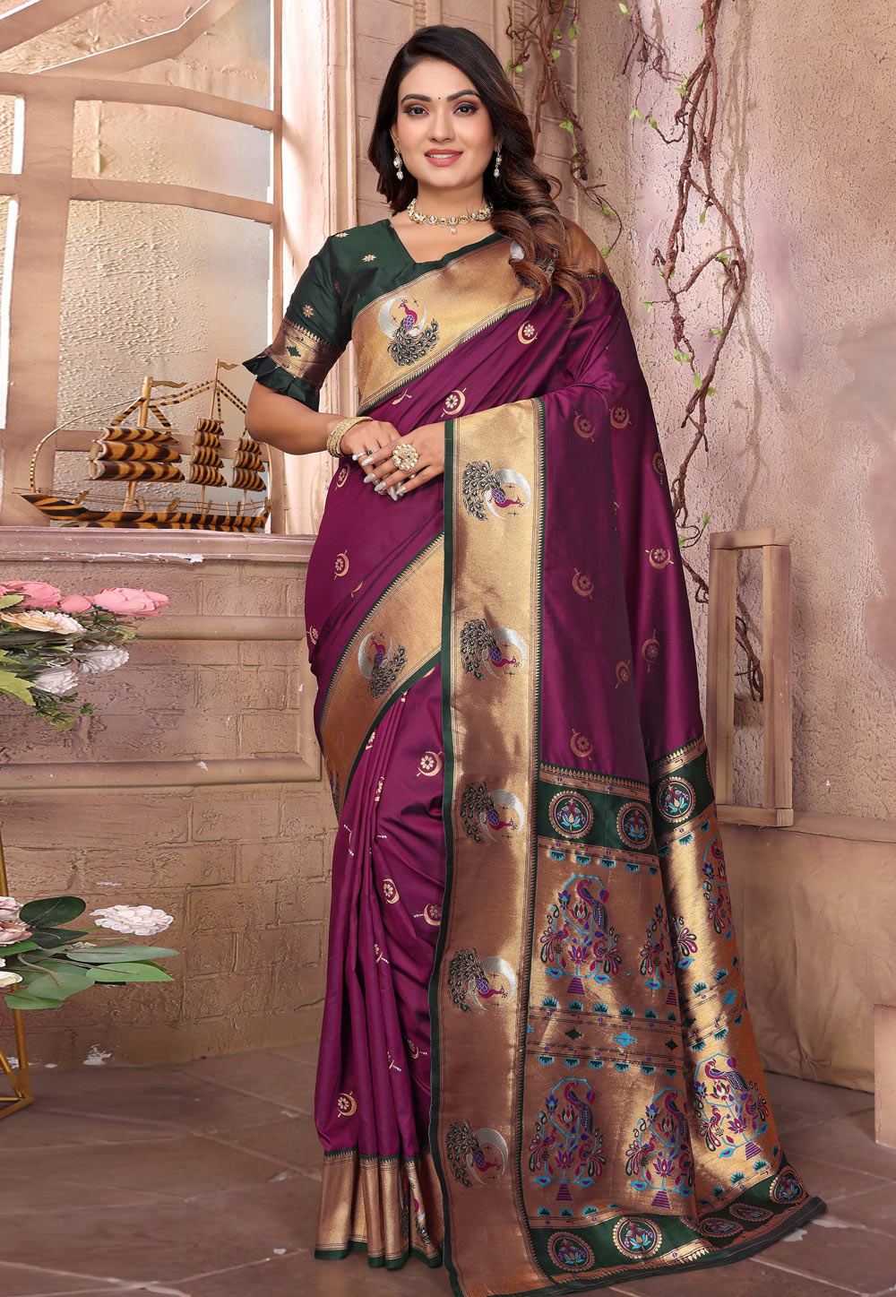 Wine Silk Paithani Saree 320634
