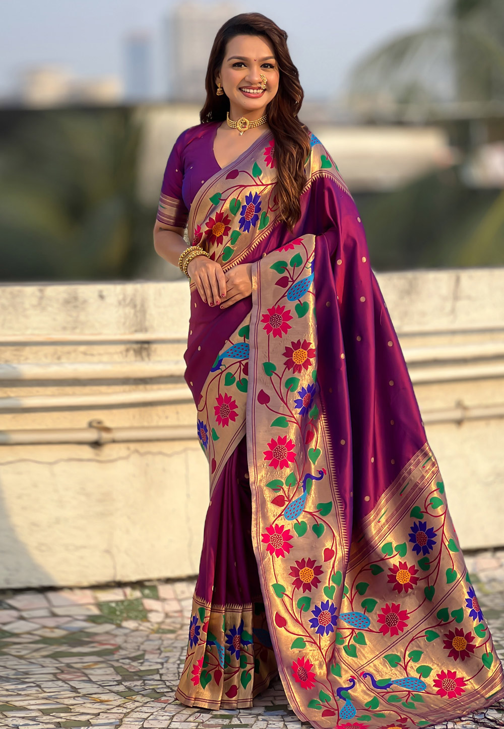 Wine Silk Paithani Saree 323584