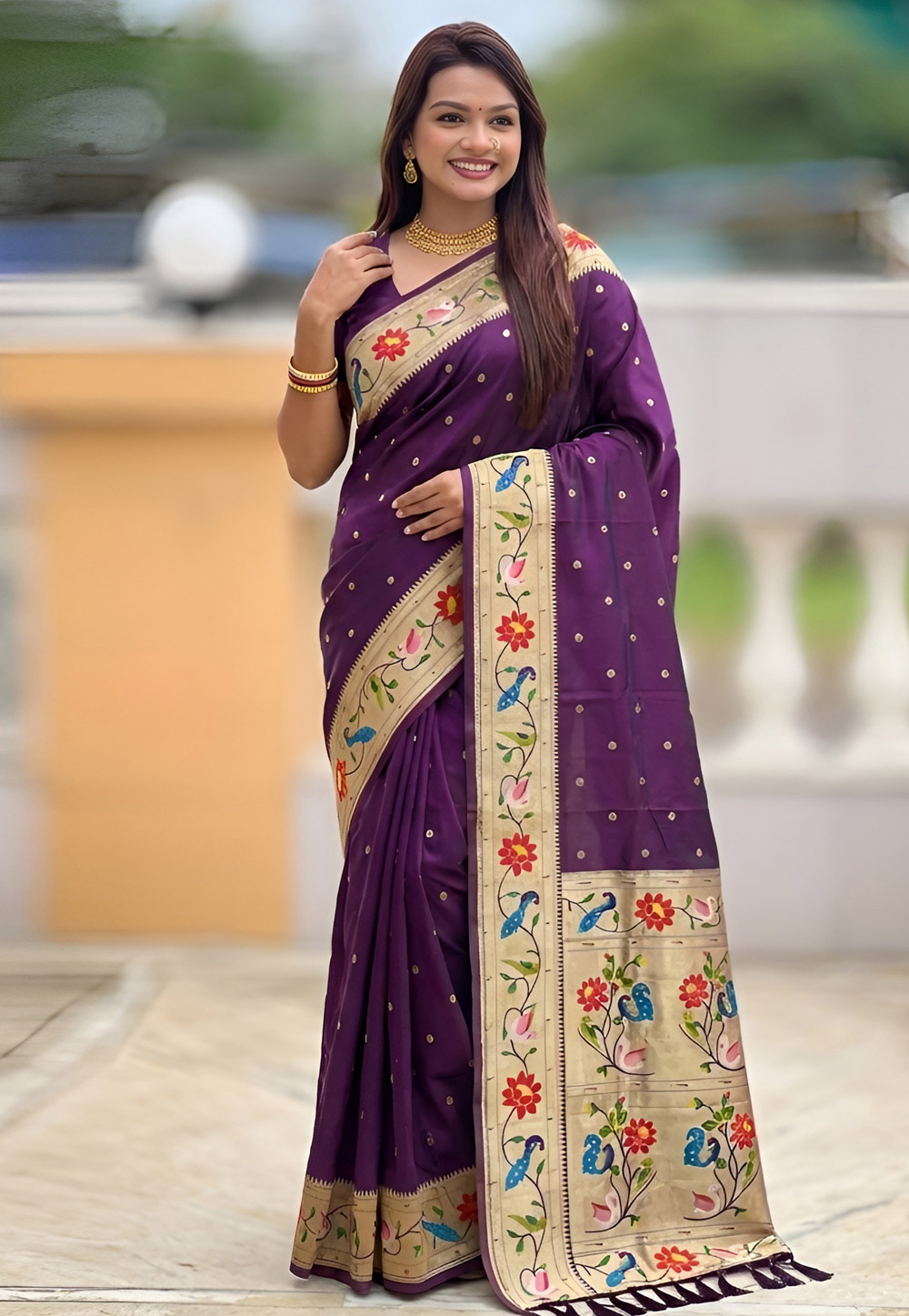 Wine Silk Paithani Saree 328049