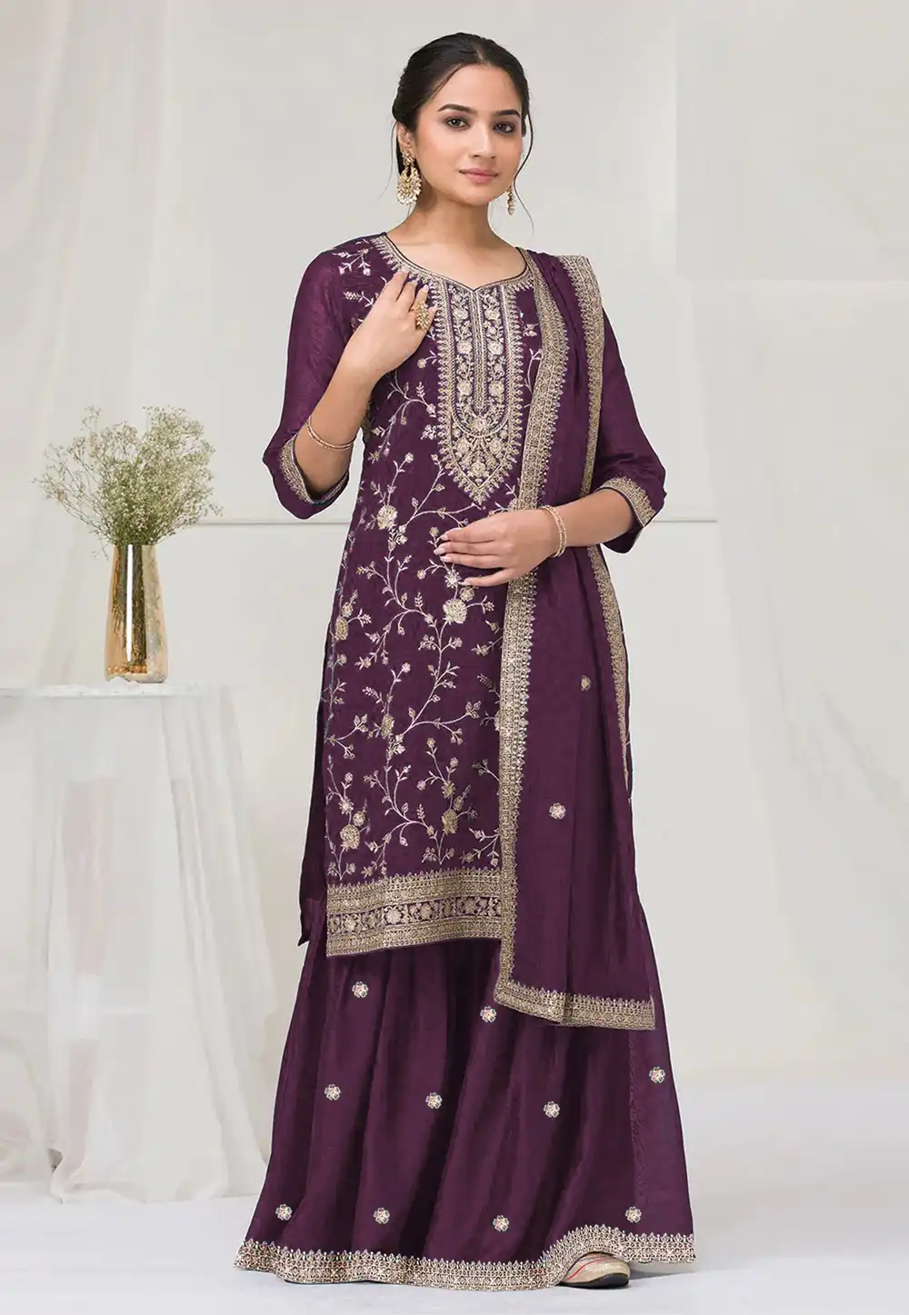 Wine Silk Pakistani Suit 317186