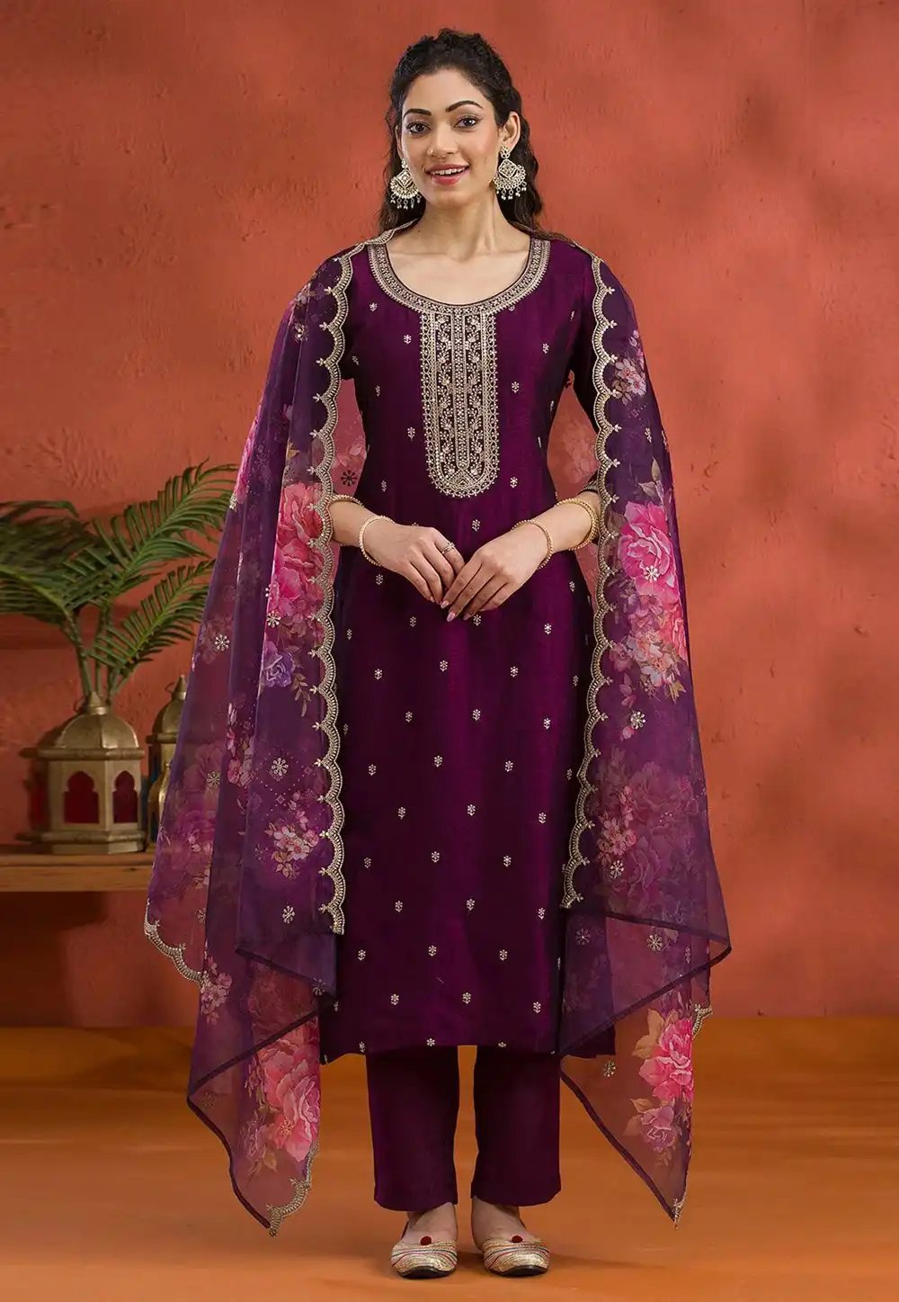Wine Silk Pant Style Suit 313719
