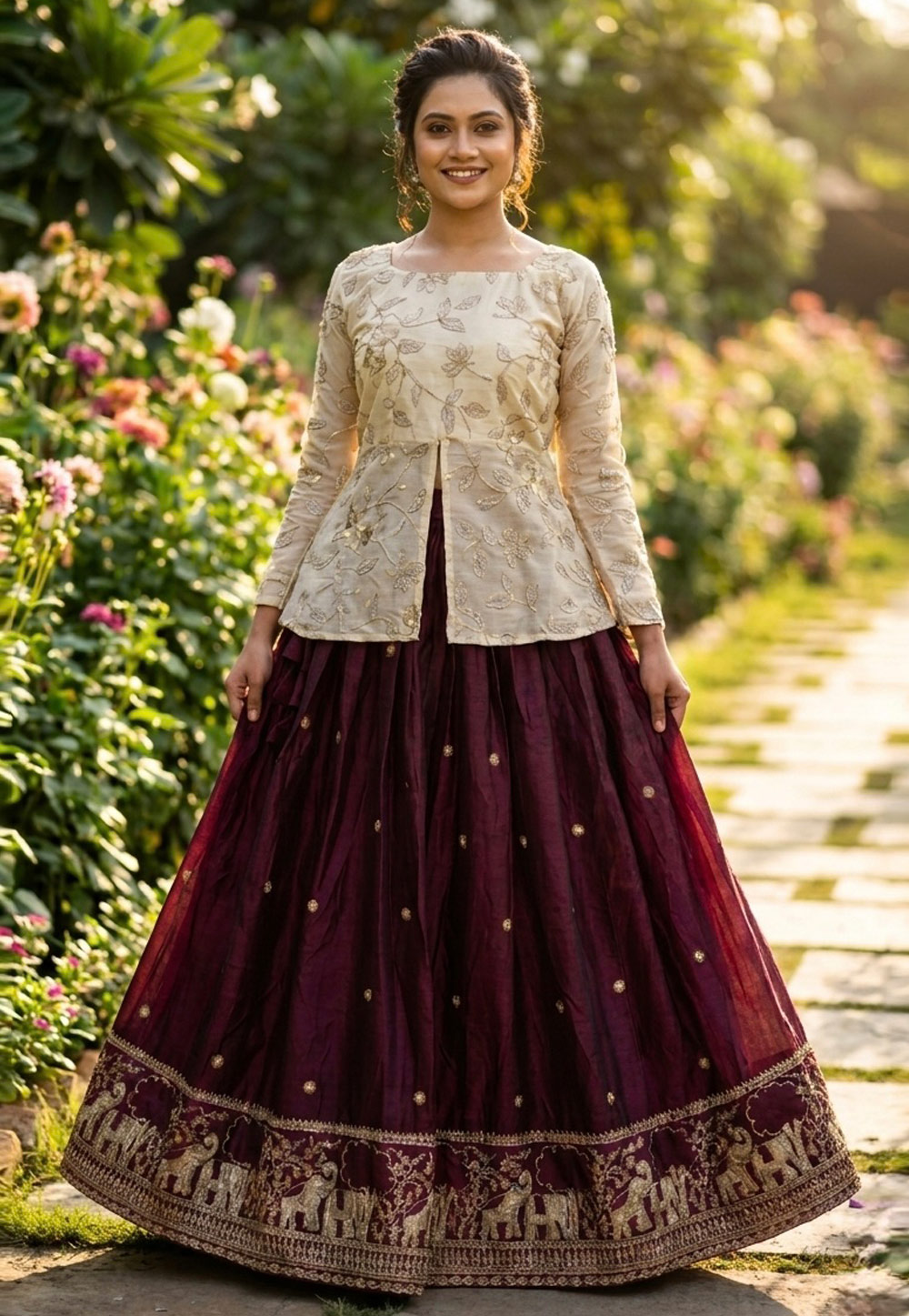 Wine Silk Readymade Indo Western Lehenga Choli 329814