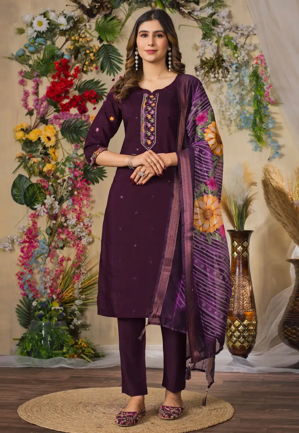 Wine Silk Readymade Pakistani Suit 313385