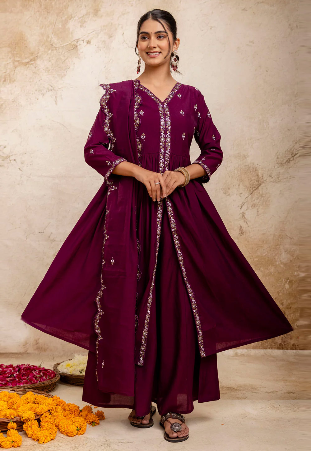 Wine Silk Readymade Pakistani Suit 307077
