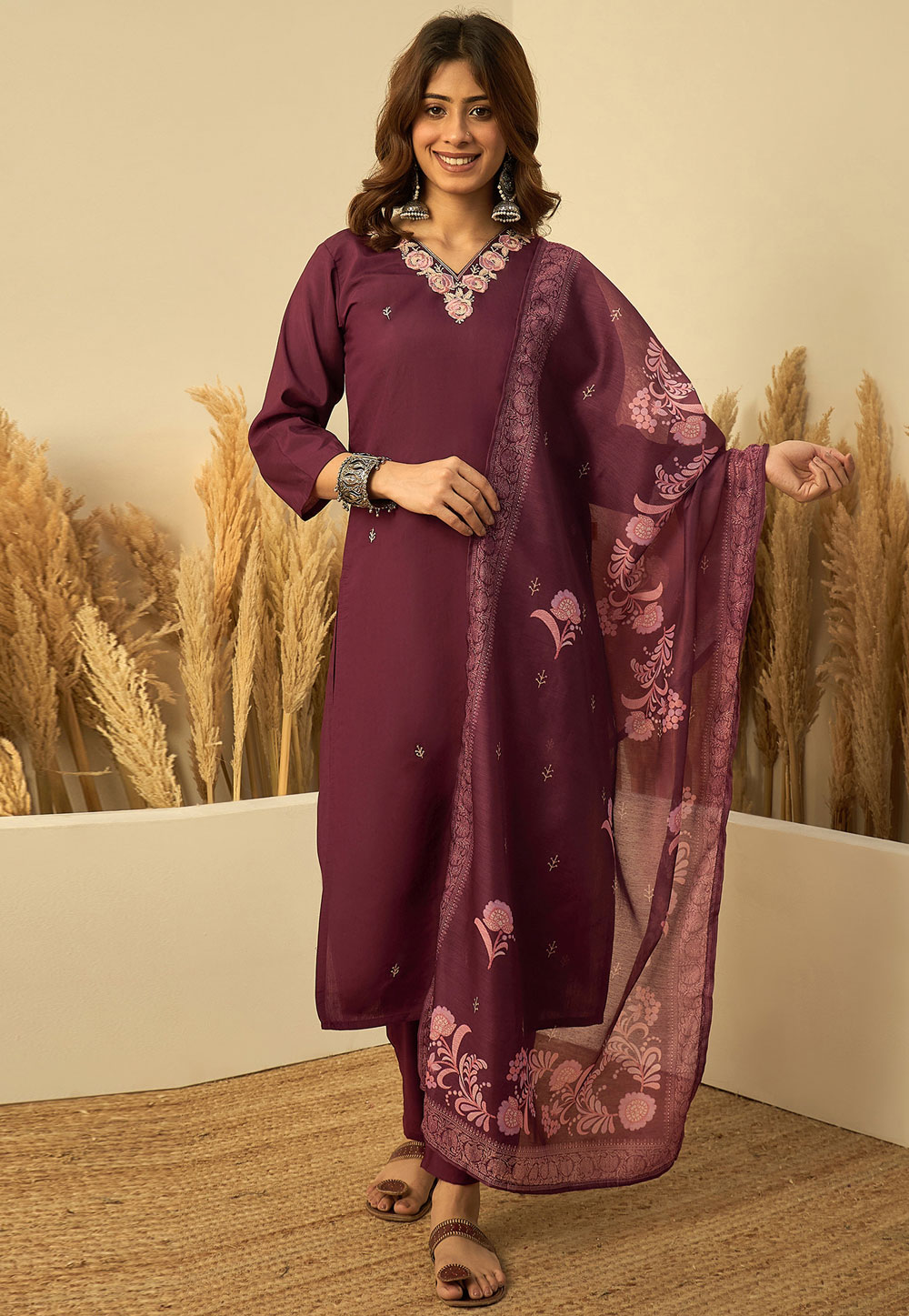 Wine Silk Readymade Pakistani Suit 328632