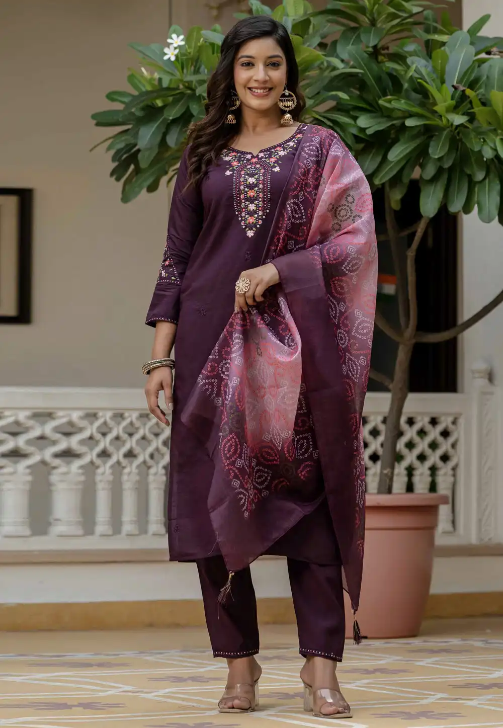 Wine Silk Readymade Pakistani Suit 317055